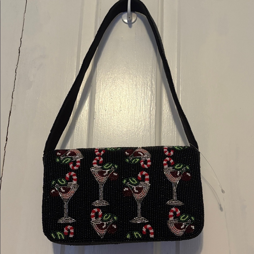 Anthropologie Fiona food & drink edition: Black Cocktail Motif Shoulder Bag NWOT - Picture 8 of 10